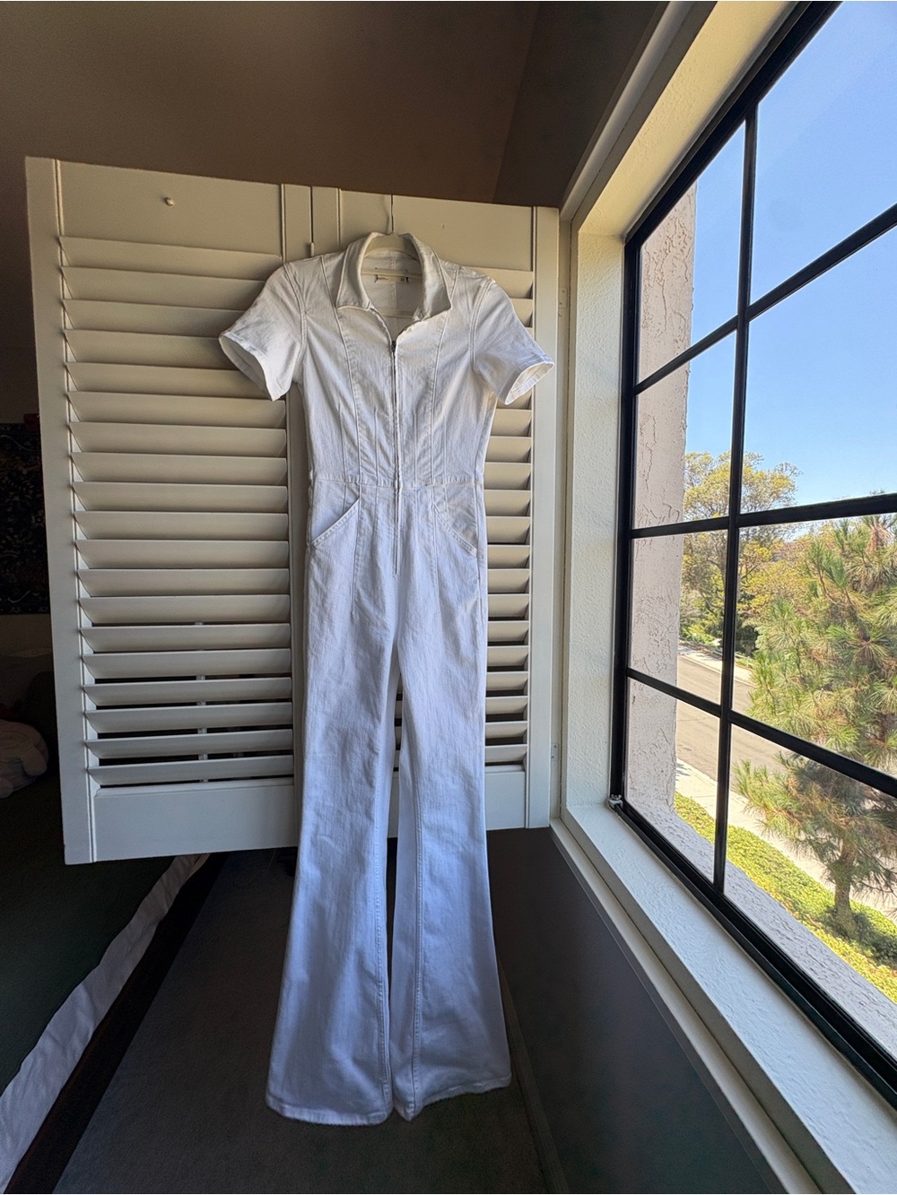 We The Free White Short-Sleeve Zip Front Jumpsuit